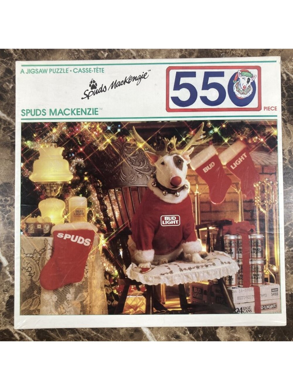 Vintage Spuds MacKenzie 1987 Bud Light Christmas Holiday Jigsaw Puzzle 550 Piece
